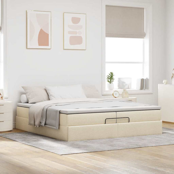 Ottoman Bett mit Matratzen Creme 200x200 cm