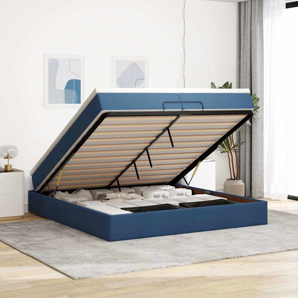 Ottoman Bett mit Matratzen Blau 200x200 cm