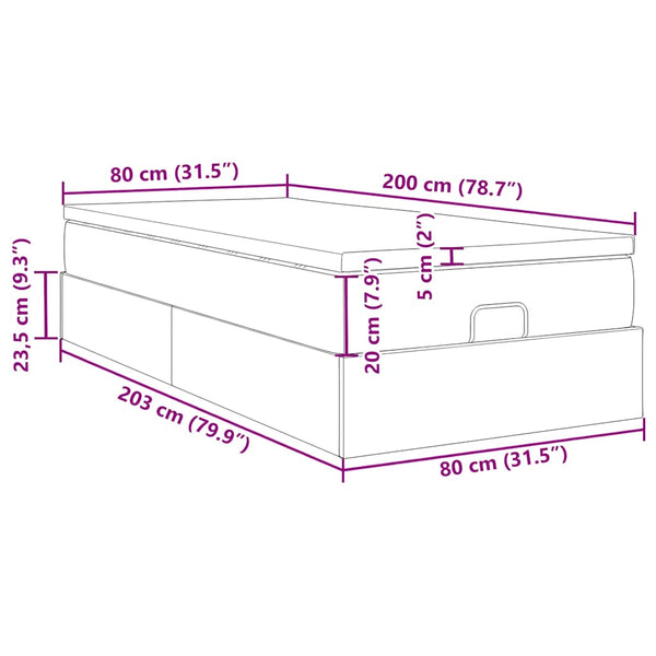 Ottomanbett mit Matratze Hellgrau 80x200 cm