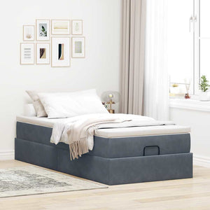 Ottoman Bett mit Matratze Dunkelgrau Samt 80x200