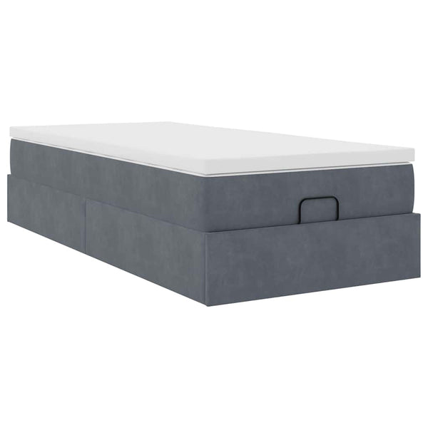 Ottoman Bett mit Matratze Dunkelgrau Samt 80x200