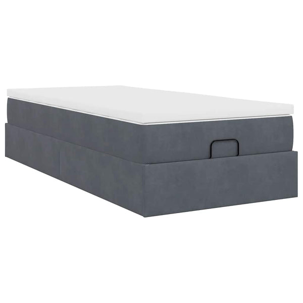 Ottoman Bett mit Matratze Dunkelgrau Samt 80x200