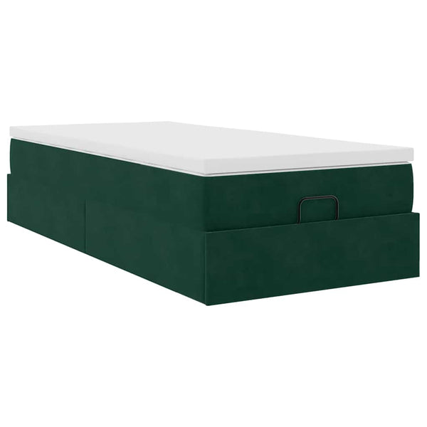 Ottoman Bett mit Matratze Dunkelgrün 80x200 cm Samt