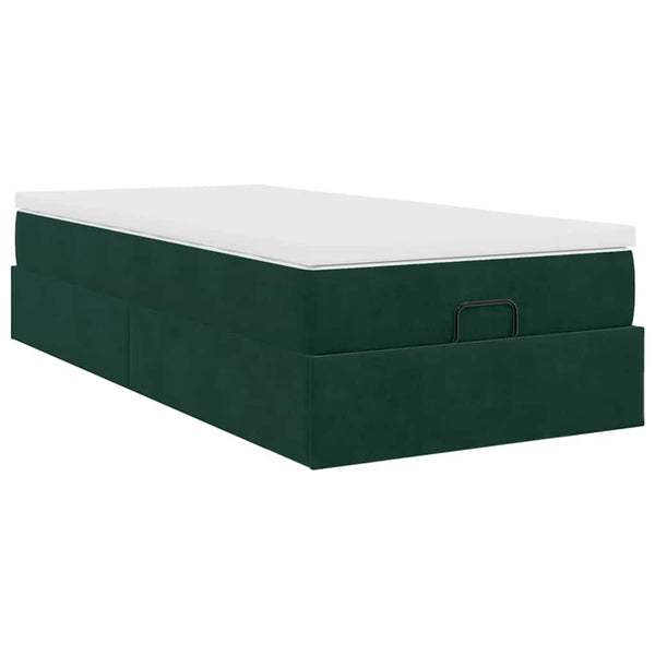 Ottoman Bett mit Matratze Dunkelgrün 80x200 cm Samt