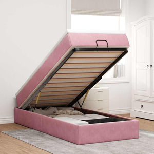 Ottoman Bett mit Matratze Rosa Samt 80x200 cm