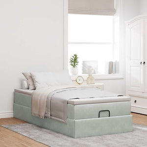Ottoman Bett mit Matratze Hellgrau Samt 90x190 cm