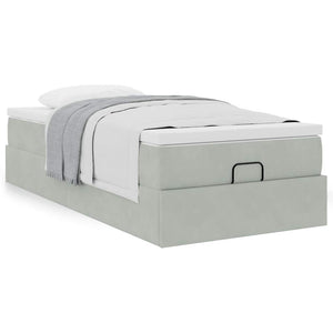 Ottoman Bett mit Matratze Hellgrau Samt 90x190 cm