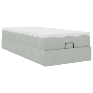 Ottoman Bett mit Matratze Hellgrau Samt 90x190 cm