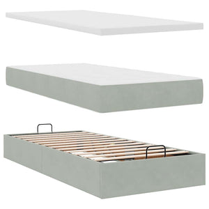 Ottoman Bett mit Matratze Hellgrau Samt 90x190 cm
