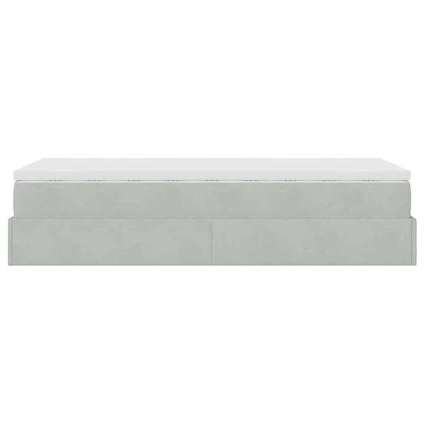 Ottoman Bett mit Matratze Hellgrau Samt 90x190 cm