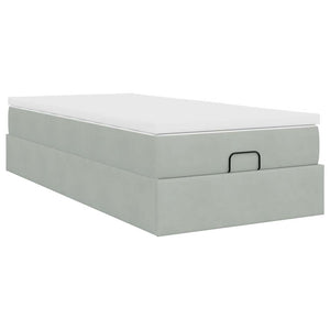Ottoman Bett mit Matratze Hellgrau Samt 90x190 cm
