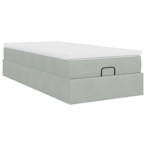 Ottoman Bett mit Matratze Hellgrau Samt 90x190 cm