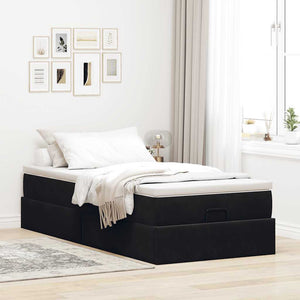 Ottoman Bett mit Matratze Samt Schwarz 90x190 cm
