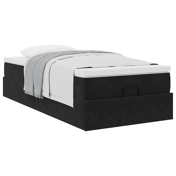 Ottoman Bett mit Matratze Samt Schwarz 90x190 cm
