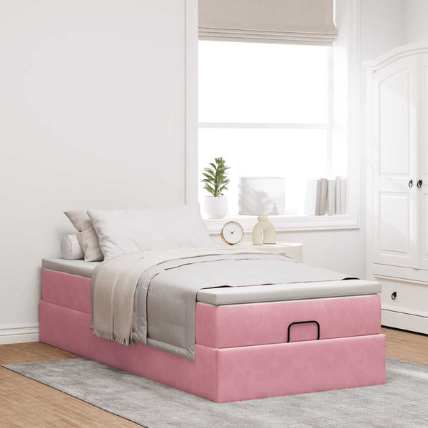 Ottoman Bett mit Matratze Rosa Samt 90x190 cm
