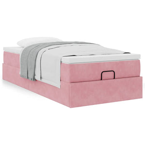 Ottoman Bett mit Matratze Rosa Samt 90x190 cm