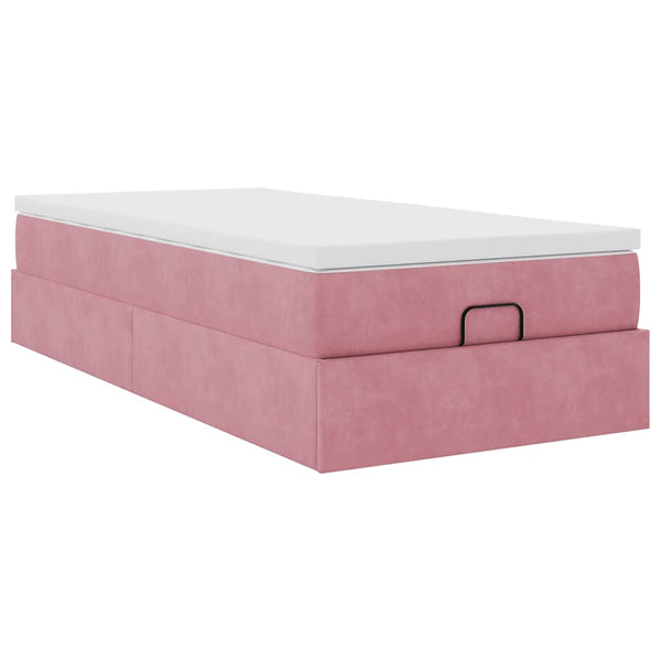 Ottoman Bett mit Matratze Rosa Samt 90x190 cm