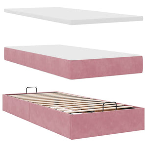 Ottoman Bett mit Matratze Rosa Samt 90x190 cm