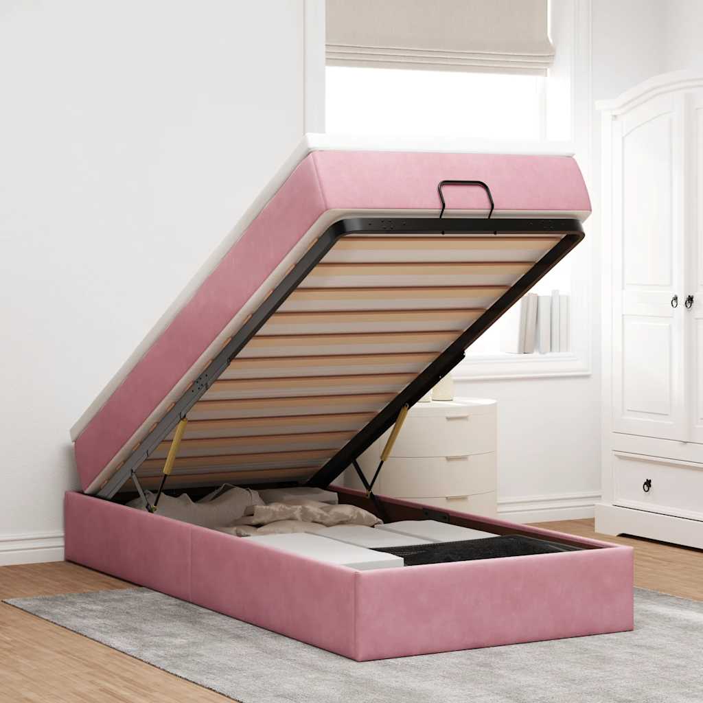 Ottoman Bett mit Matratze Rosa Samt 90x190 cm
