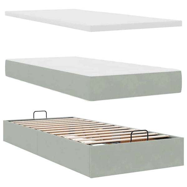 Ottoman Bett mit Matratze Hellgrau 90x200 cm