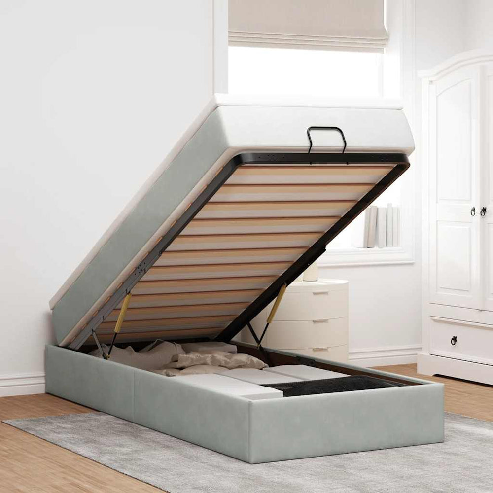 Ottoman Bett mit Matratze Hellgrau 90x200 cm