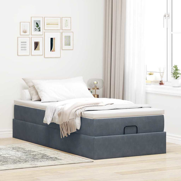 Ottoman Bett mit Matratze Dunkelgrau 90x200 cm
