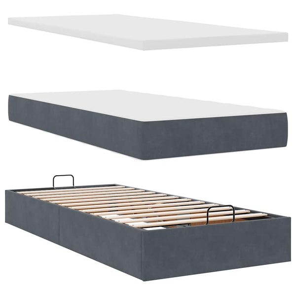 Ottoman Bett mit Matratze Dunkelgrau 90x200 cm