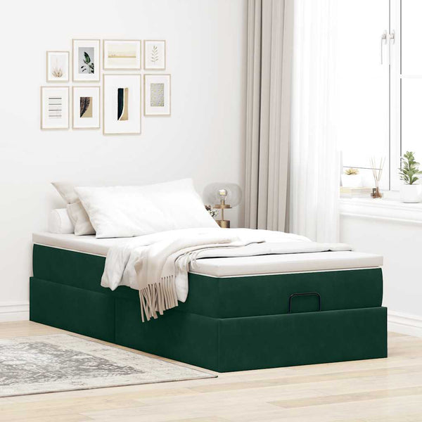 Ottoman Bett mit Matratze Dunkelgrün 90x200 cm