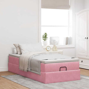 Ottoman Bett mit Matratze Rosa Samt 90x200 cm