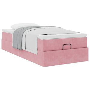 Ottoman Bett mit Matratze Rosa Samt 90x200 cm