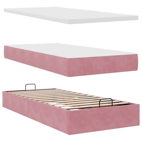 Ottoman Bett mit Matratze Rosa Samt 90x200 cm