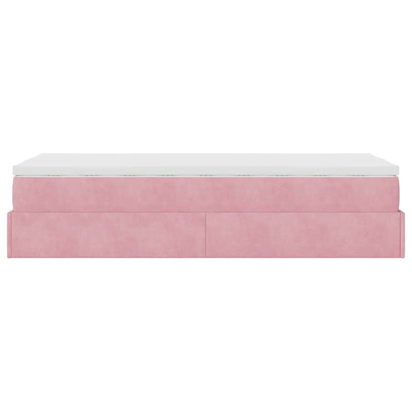 Ottoman Bett mit Matratze Rosa Samt 90x200 cm