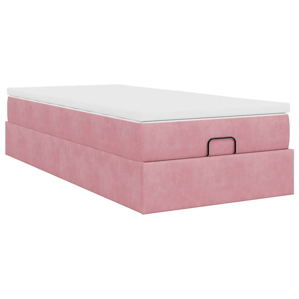 Ottoman Bett mit Matratze Rosa Samt 90x200 cm