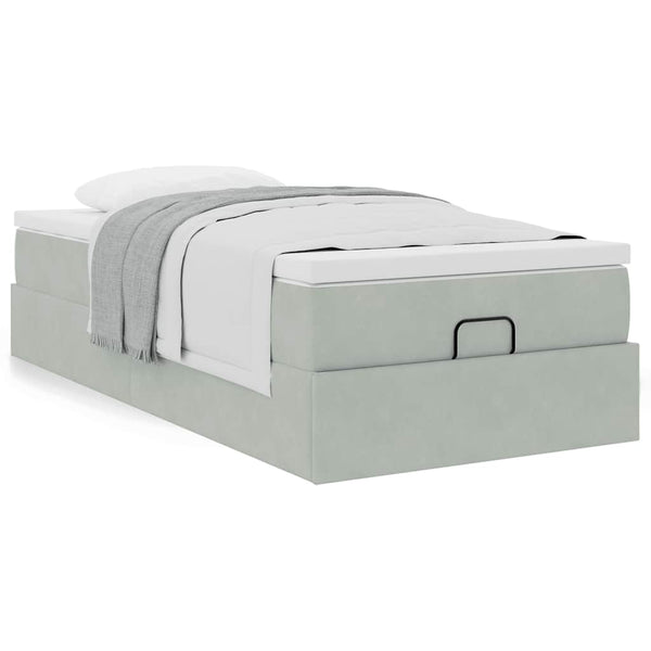 Ottoman Bett mit Matratze Hellgrau Samt 100x200 cm