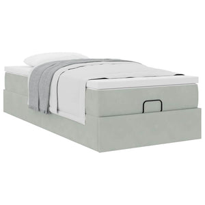 Ottoman Bett mit Matratze Hellgrau Samt 100x200 cm
