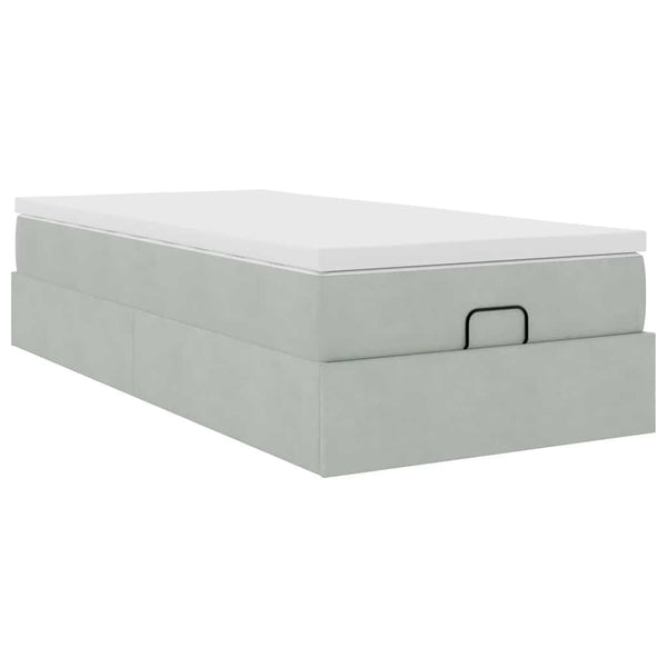 Ottoman Bett mit Matratze Hellgrau Samt 100x200 cm