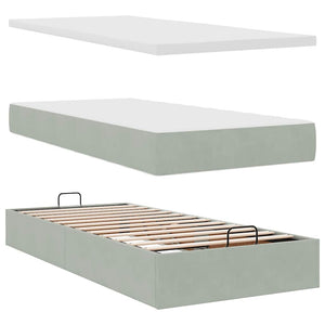Ottoman Bett mit Matratze Hellgrau Samt 100x200 cm