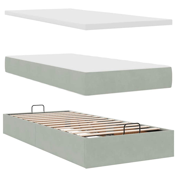 Ottoman Bett mit Matratze Hellgrau Samt 100x200 cm