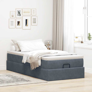 Ottoman Bett mit Matratze Dunkelgrau Samt 100x200