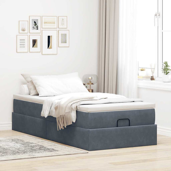 Ottoman Bett mit Matratze Dunkelgrau Samt 100x200
