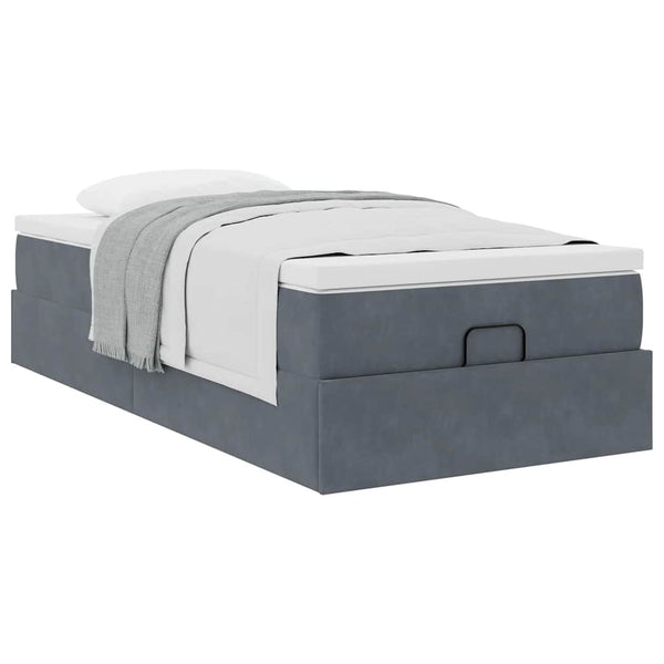 Ottoman Bett mit Matratze Dunkelgrau Samt 100x200