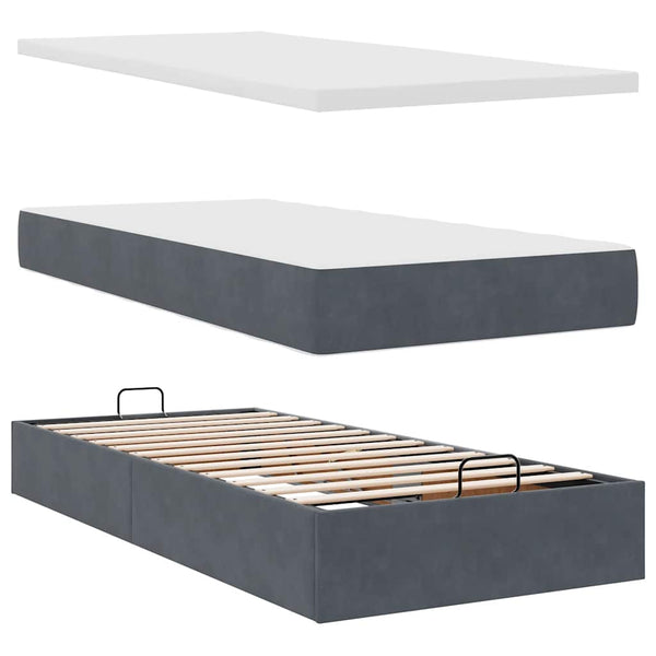 Ottoman Bett mit Matratze Dunkelgrau Samt 100x200
