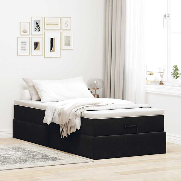 Ottoman Bett mit Matratze 100x200 cm Schwarz Samt