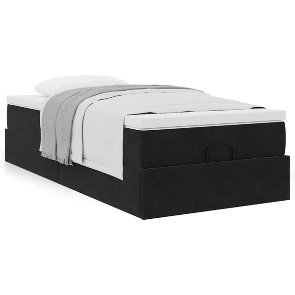 Ottoman Bett mit Matratze 100x200 cm Schwarz Samt