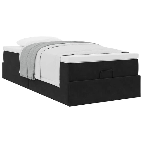 Ottoman Bett mit Matratze 100x200 cm Schwarz Samt
