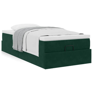 Ottoman Bett mit Matratze Dunkelgrün 100x200 cm Samt