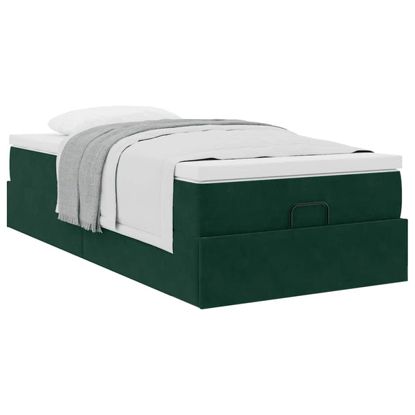 Ottoman Bett mit Matratze Dunkelgrün 100x200 cm Samt
