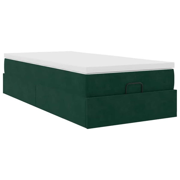Ottoman Bett mit Matratze Dunkelgrün 100x200 cm Samt