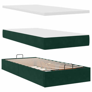 Ottoman Bett mit Matratze Dunkelgrün 100x200 cm Samt