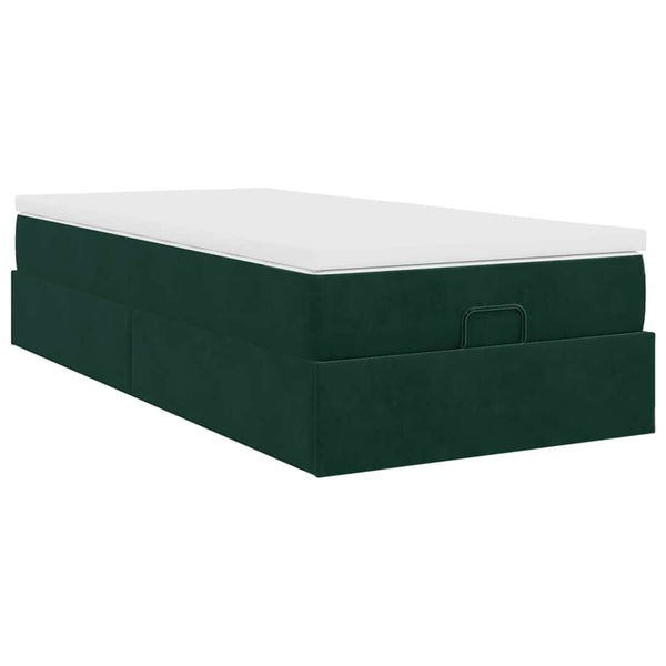 Ottoman Bett mit Matratze Dunkelgrün 100x200 cm Samt